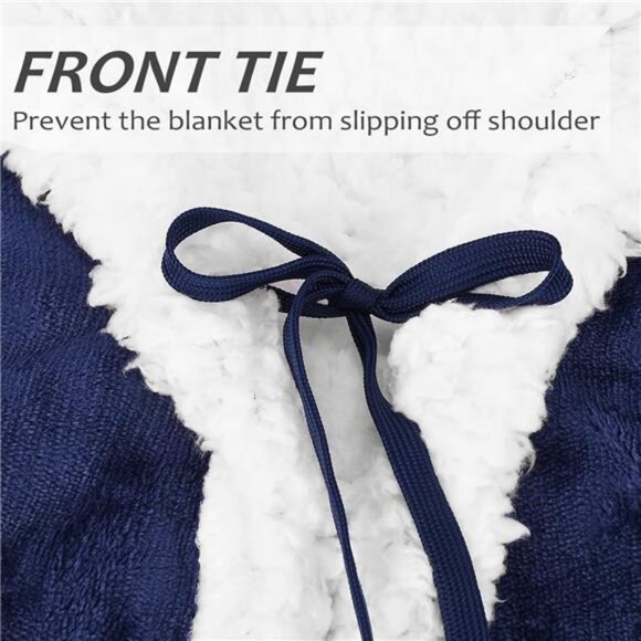 Hooded Blanket Poncho | Wearable Blanket Wrap with Hand Pockets | Sherpa Fleece - Picture 4 of 7